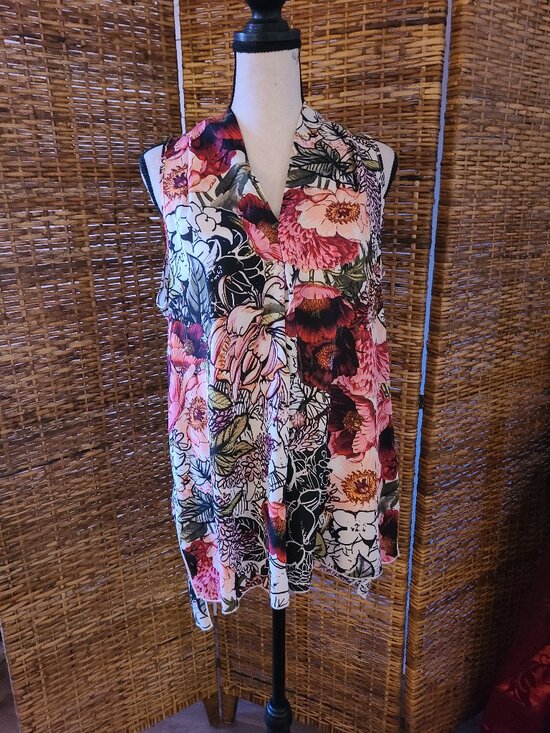 VTG 90s Y2K Spense Sheer Blouse Sleeveless Burgundy Black Floral Pleat Front M - Picture 1 of 5